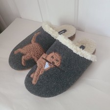Lands End Sherpa Lined Dog Slippers Womens 8 Grey Golden Doodle Novelty Gift