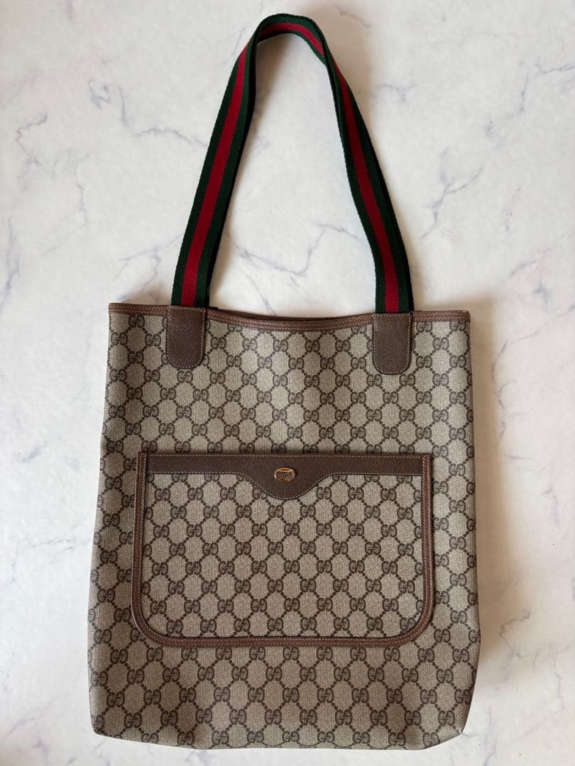 GUCCI Vintage GG Tote Bag Leather Diamond Pattern Excellent Condition