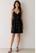 Votepretty Women's S Black Tie Button Front Midi Dress Pockets Summer NWT