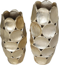Geometric Gold Aluminum Vases Set of 2 - Decorative Centerpieces for Home