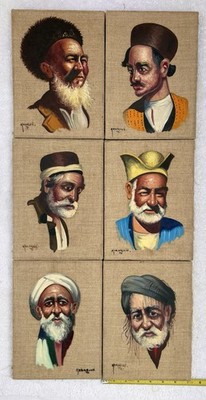 Set of 6 Signed 1970s Alejke Gurgin Kazarian Oil Paintings Armenian Iranian Men
