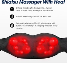 Grey Shiatsu Neck and Back Massager with Heat, Electric Deep Tissue Kneading Nec