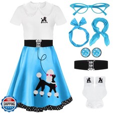 Vinsatin 8 Pcs 50s Poodle Skirt Costume Girls Kids Sock Hop Outfit 1950s Cost