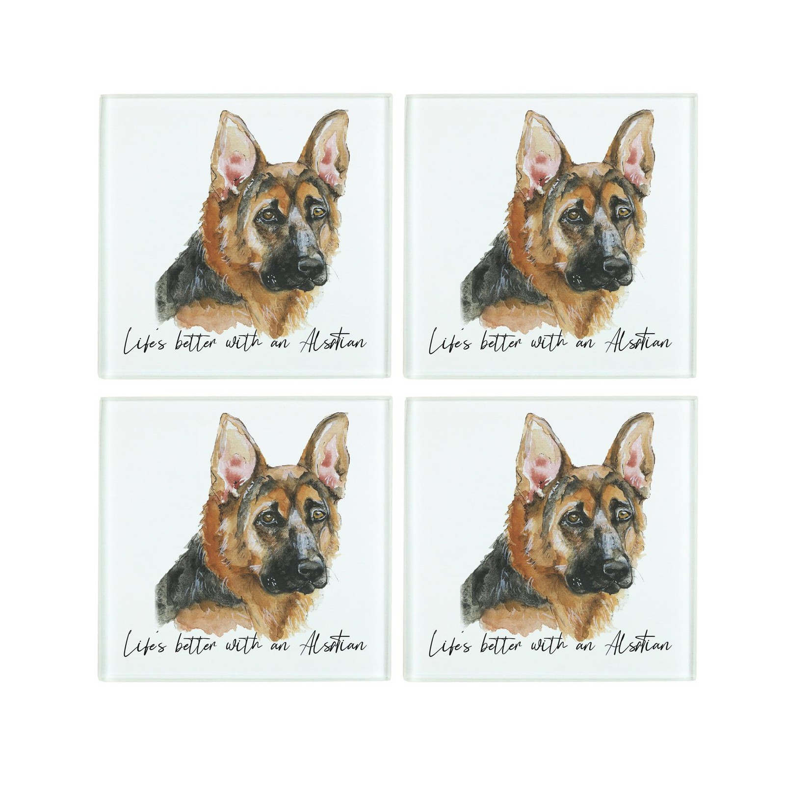 Alsatian Coaster Set - Life's Better With a Dog Glass Square Coasters Gift