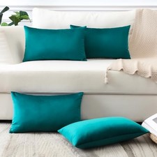 Set of 4 Decorative Throw Pillow Covers Soft 24" x 16" Pack of 4 Blue Green