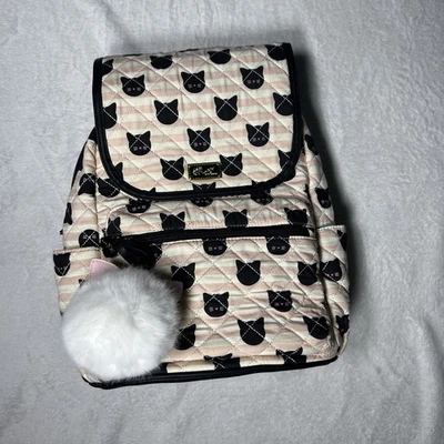 Luv Betsey Johnson Mini Backpack Kitty Cat Pink White Stripe w/ Pom Pom - Image 1 of 4