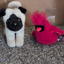 Douglas Pug Dog  Cardinal Bird Plush Lot 2 Small