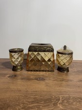 Vtg Peri Amber/Gold Quilted Lucite Bath Set 3 Pieces Hollywood Regency NEW