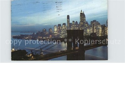 Manhattan New York Nightfall in Lower Manhattan with Brooklyn Bridge