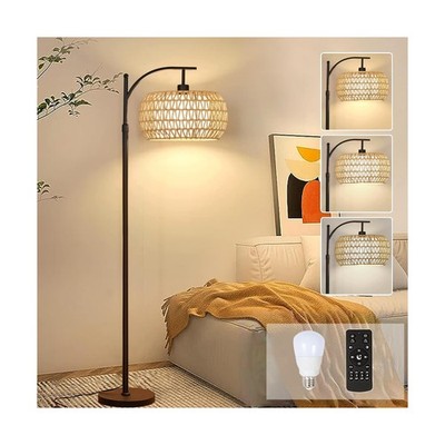 Arc Floor Lamps for Living Room Rattan Boho Floor Lamp with Remote Control,Di...