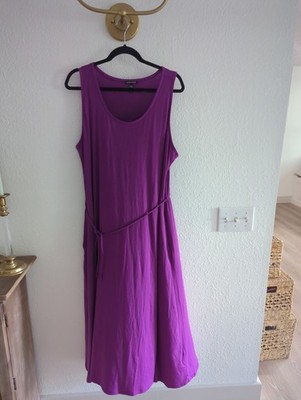 Eileen Fisher Purple Jersey Tank Dress  Relaxed Fit Stretch Sleeveless 1X Pocket
