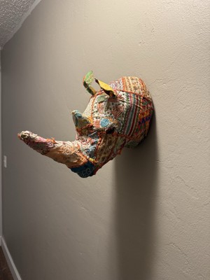 Vintage Rare Patchwork rhinoceros head wall mounted Handmade Unique