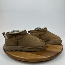 Womens Ugg Classic Ultra Mini Tan Shearling Lined Comfort Boots Size 6 M GUC