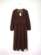 Nobody's Child Dress Size UK 12 Brown Riley Shirred Corduroy Long Sleeves Midi