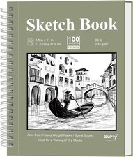 Sketch Book 8.5 x 11, Sketch Pad, Pack of 1 68lb/100gsm , 100 Sheets Spiral Ske
