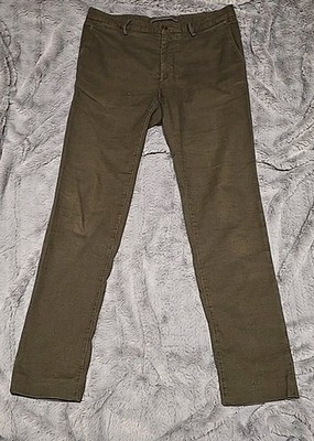 Massimo Dutti Mens Slim Fit Trousers Olive Green Textured Chino Pants