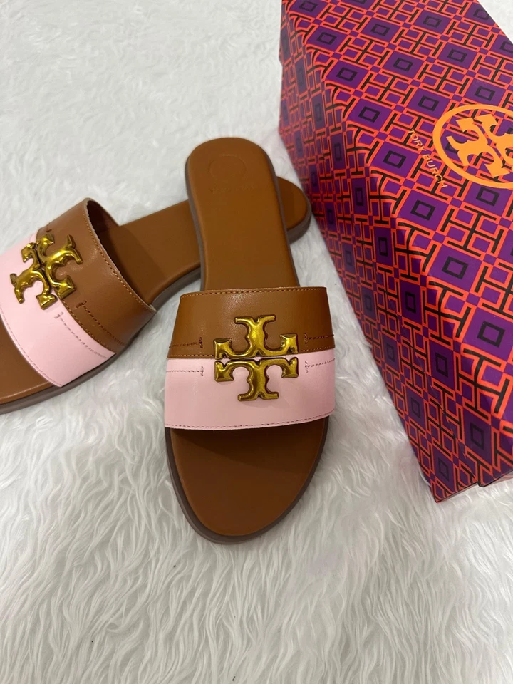 Sandália Miller Feminina de Couro Tory Burch Tamanho 9 Dois Tons Marrom/Rosa Claro  - Imagem 4 de 4
