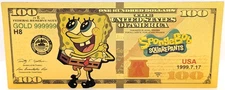 SpongeBob SquarePants Cartoon $100 Novelty 24K Gold Foil Plated Note Bill GFN79