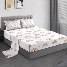 Twin Size Bed Sheet Sets, Trendy Rainbows 3 Pcs Bedding Sets for Kids and Adu...