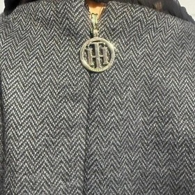 Tommy Hilfiger Women's Dark Gray Wide Leg Jumpsuit Sheer Sleeve Tie Neck Size 12