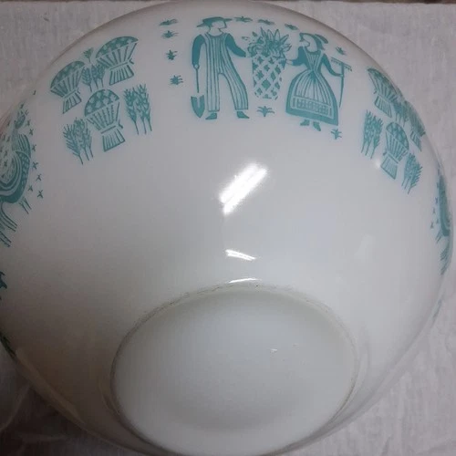 Vintage Pyrex Amish Butterprint White Turquoise Mixing Bowl 4 Qt  #444