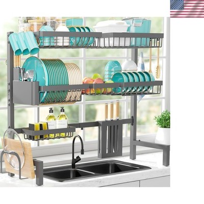 XX-Large Over-Sink Dish Drying Rack – Adjustable 3 Tier Stainless