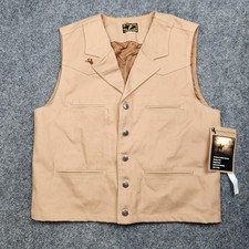 Wyoming Traders Bronco Vest Mens Large Tan Canvas Western Snap Lined Cowboy