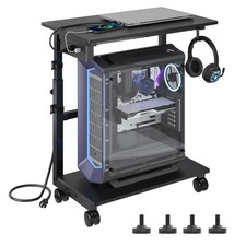 Height Adjustable Computer Tower Stand with Power Outlet Wheels