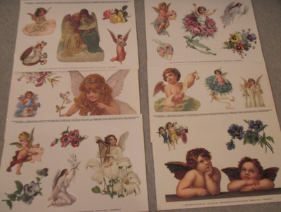 6 VINTAGE  ANGELs & CHERUBs & FLOWERs for CHRISTMAS - WINDOWs CLINGs  ReUse 1996