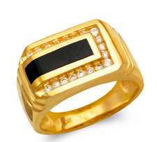 NEW 14K YELLOW GOLD MEN'S FULL CUT ONYX RING