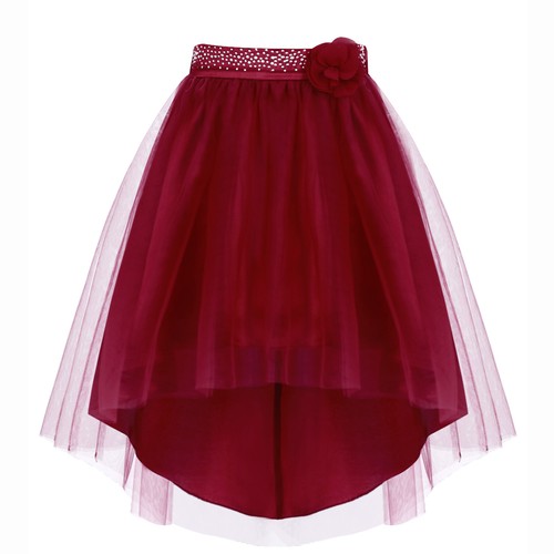 Girls Tulle Skirt Irregular Hem Party Skirt Femininity Fake Flower Long Midi - Picture 11 of 81