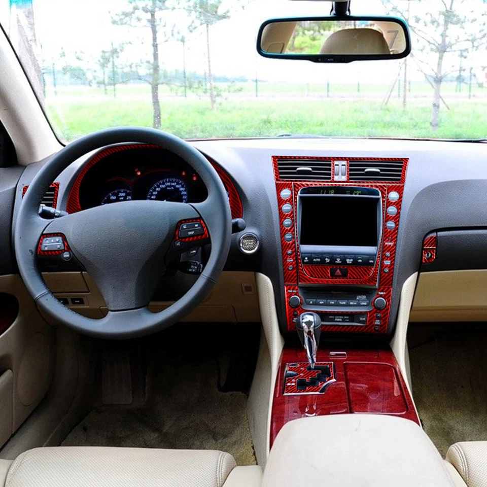 Kits de 29 piezas de molduras interiores completas de fibra de carbono roja para Lexus GS GS300/350/430/450h Foto 3 de 4