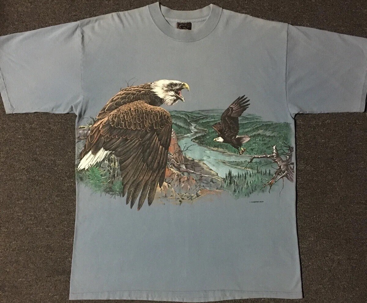 Vtg 90s Eagle Faded AOP Shirt XL 2X USA Nature Animal Art