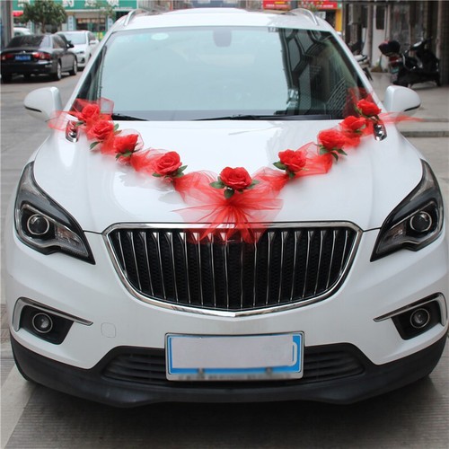 Wedding Car Decoration Flower Ribbon Artificial Rose Flower Door Handle Decor - Picture 15 of 18