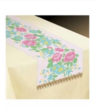 Amscan Pastel Tea Party Floral Fabric And Gold Lace Table Runner