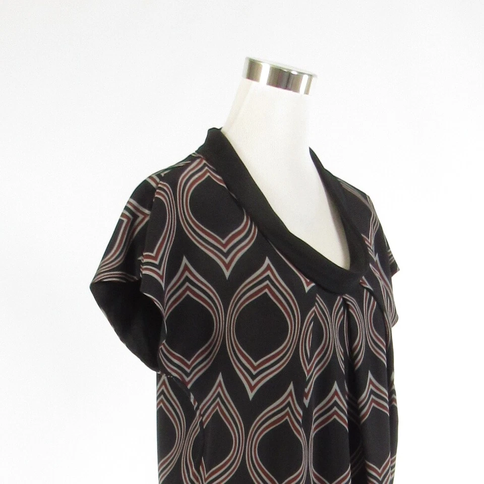 Black gray geometric 100% silk TIBI short sleeve shift dress 6 - Image 4 of 4