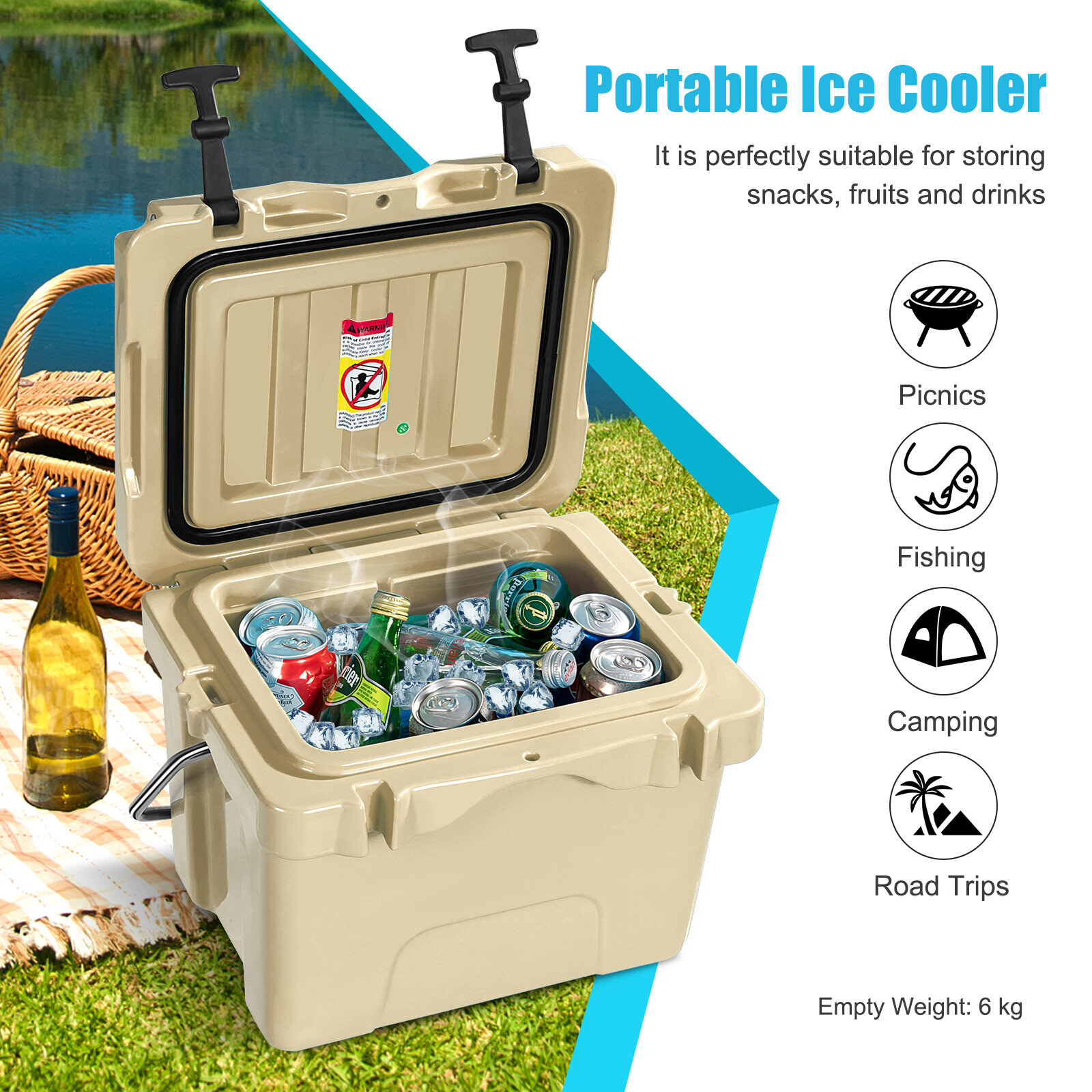 Costway 16QT Portable Ice Chest Box Icebox Cooler Outdoor Camping