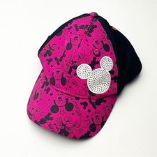 DISNEY PARKS Pink Black Dazzled Bling Sequins Mickey Mouse Logo Baseball Cap
