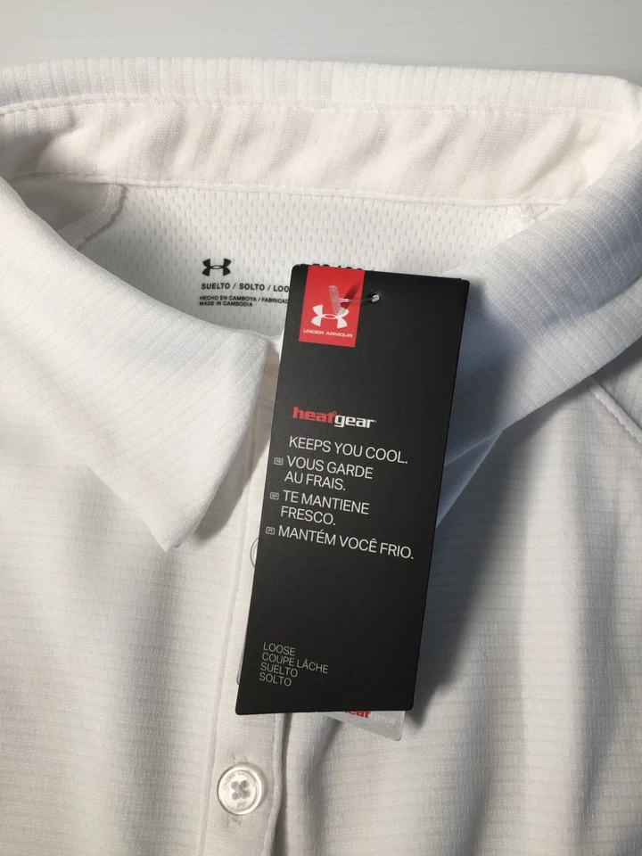 UNDER ARMOUR SIZE L 14 WOMENS HEATGEAR RIVAL POLO WHITE GREY TOP STRETCH NEW - image 3 of 4