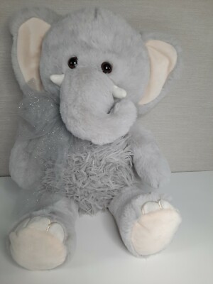 Fun Time Grey Gray Off White Fuzzy Soft Elephant Stuffed Plush Sparkly 19''