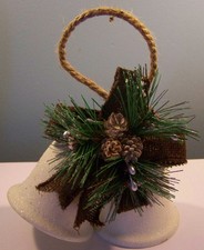 Decorative Frosted Metal Bells Pine Cone Rustic Winter Holiday Decoration 7 1/2"