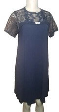 Ann Taylor Loft Womens Dress Small Petite SP Navy Blue Short Sleeve