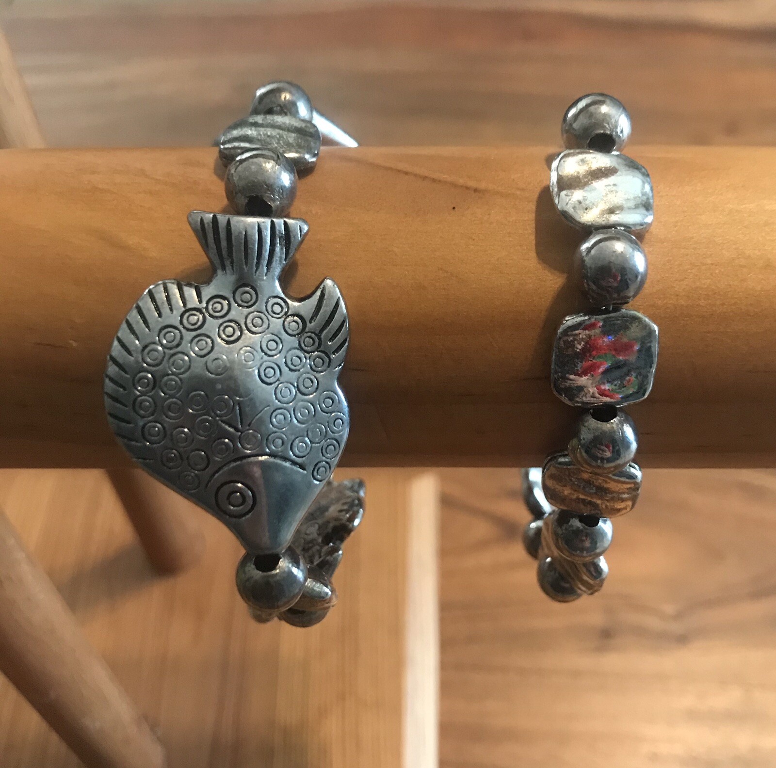 Silverfish & Bichon Claw Bracelet Set - Handmade 2pc Silver Charm-image