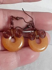 Copper Wire Wrapped Round Yellow genuine gemstone Dangle/drop earrings