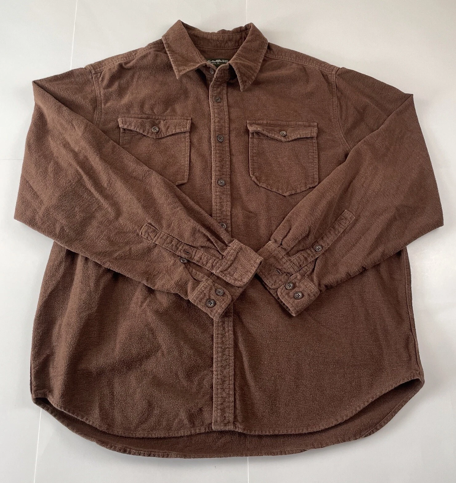 Eddie Bauer Shirt Men’s Sz XL Chamois Flannel Button Up Work Shirt Tobacco Brown