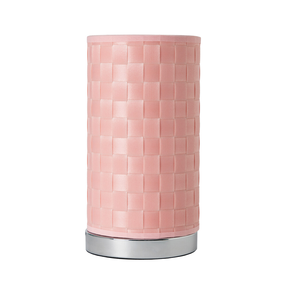 LITECRAFT Sovin Table Lamp with Pink Woven Cylinder Shade - Polished Chrome - Image 2
