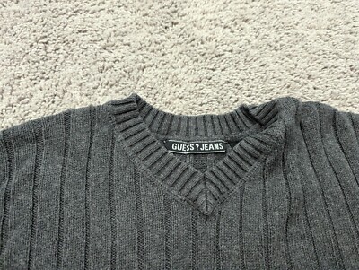 Vintage Guess Jeans Sweater Mens XL Pullover Ribbed Stretch Gray