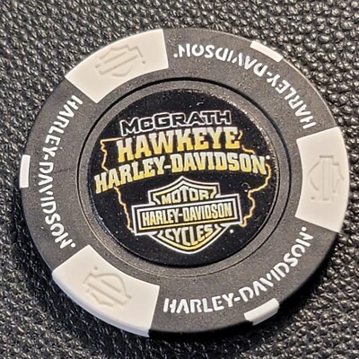 McGRATH HAWKEYE HD ~ IOWA (Black/White Full Color) Harley Davidson Poker Chip