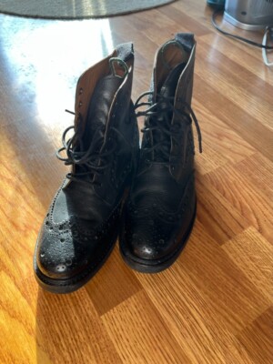Grenson Fred Brogue Boots Black Wingtip Goodyear Commando Sole Men Sz 7G UK 8US