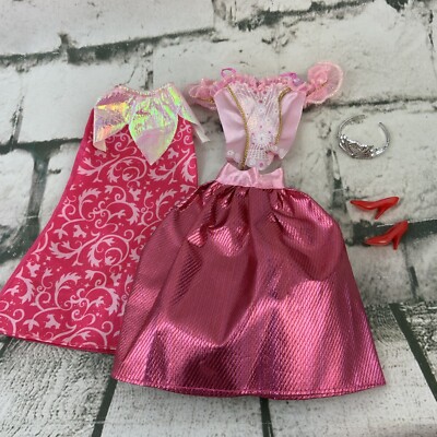 Barbie Doll Clothing Lot Formal Fancy Top Skirts Red Heels Crown Pieces  #12